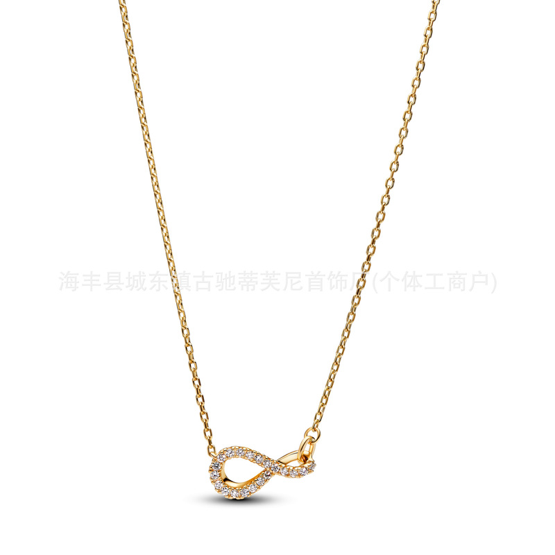 潘家多拉跨境新款S925银爱心蓝色蝴蝶结项链月亮8字型时尚锁骨链|undefined