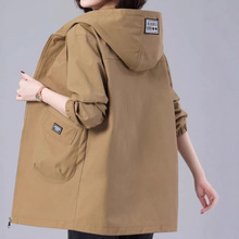 大码中长款风衣中老年女外衣宽松春秋外套女连帽大口袋上衣棒球服