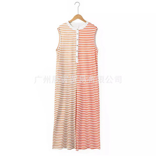 ins new European and American women's spring and summer jumpsuit · Color matching striped sleeveless loose fresh wide leg long one-piece