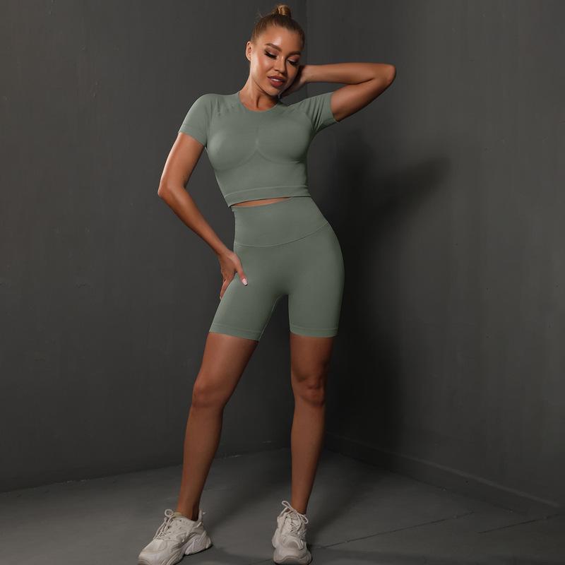 308g Weight Short Sleeve Sleeve Length Nylon, Nylon, Spandex Fabric Type Short Top Length Shorts Suits Pants Type Fitness, Yoga Occasion Round Neck Neckline Solid Color Pattern Sport Style Style Seamless Craft Sport Style Solid Color Nylon Nylon Spandex Round Neck Tracksuit Shorts Suits 78