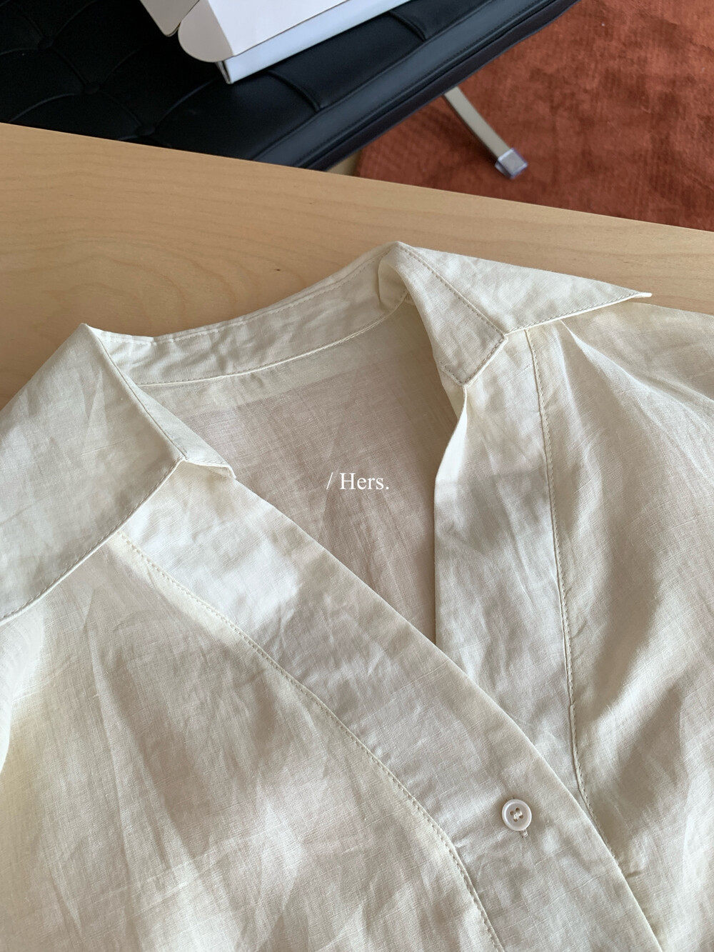 Áo sơ mi nữ linen tay ngắn cổ V phong cách Pháp — nghệ, màu hồng, màu trắng, màu mơ chi tiết 31