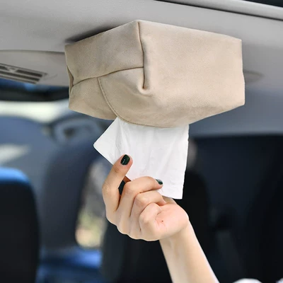Tk Amazon Cross-Border Hot-Selling Car tissue box/set - suede-off-white
