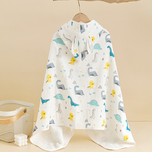 New Spring and Summer Baby Hooded Cloak Bath Towel Four-Layer Crepe Kidsren's Hooded Gauze Wearable Cotton Cloak