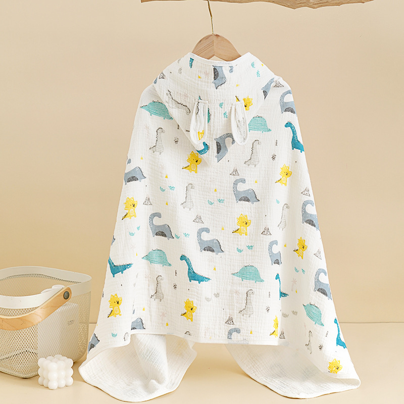New Spring and Summer Baby Hooded Cloak Bath Towel Four-Layer Crepe Kidsren's Hooded Gauze Wearable Cotton Cloak