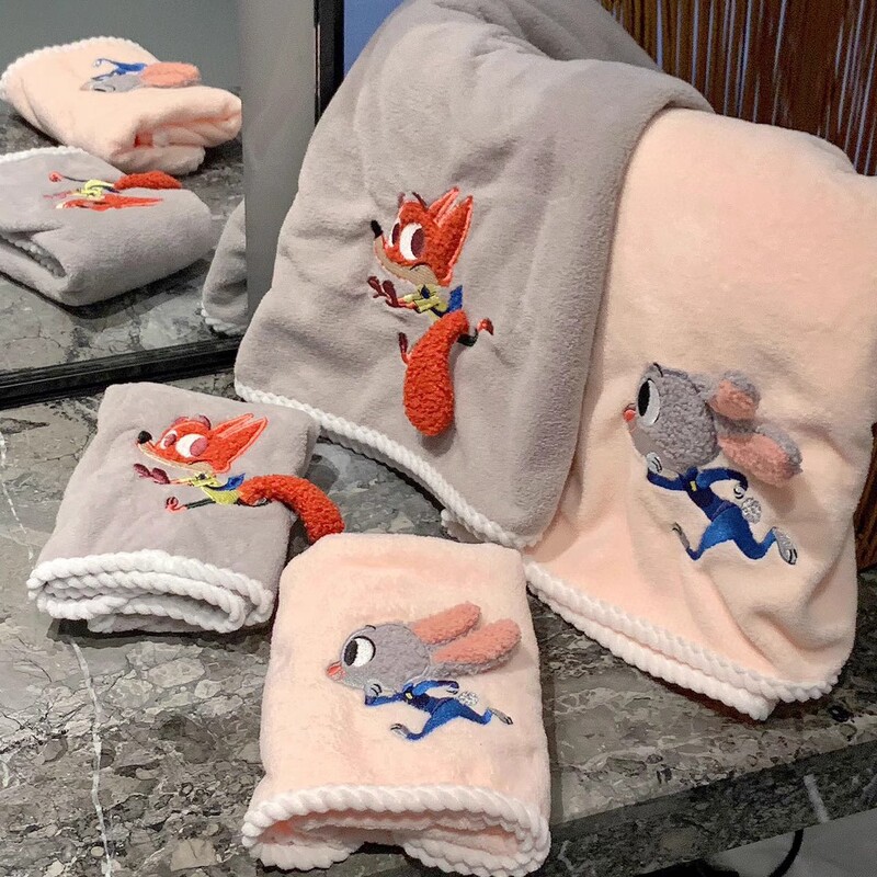 Zootopia Towel Bath Towel Two-Piece Set Soft Coral Velvet Absorbent Couple Judy Nick Hand Towel Wholesale
