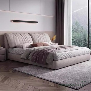 Modern Minimalist Double Bed with Fabric Upholstery, Italian-Style Minimalist Soft Storage Bed, Universal