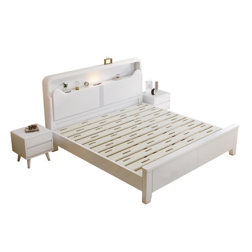 White solid wood bed modern simple 1.8m double bed bedroom 1.5m single high box storage master bedroom wedding bed