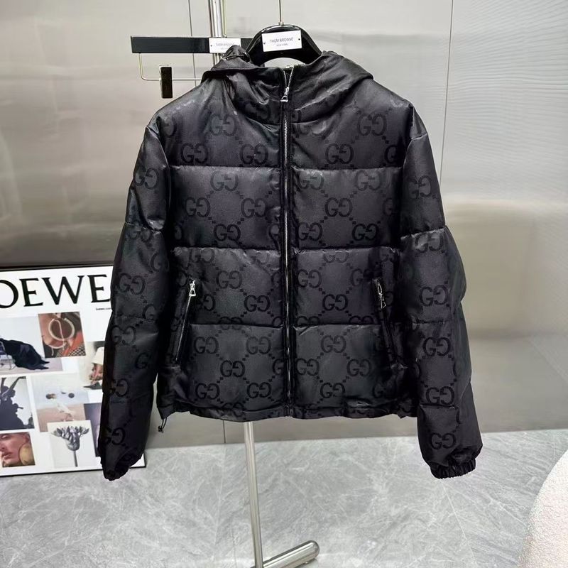 国境を越えた新型Guc馳秋冬カジュアルフード付きジャケット保温綿服男暗紋老花男女同服コート|undefined