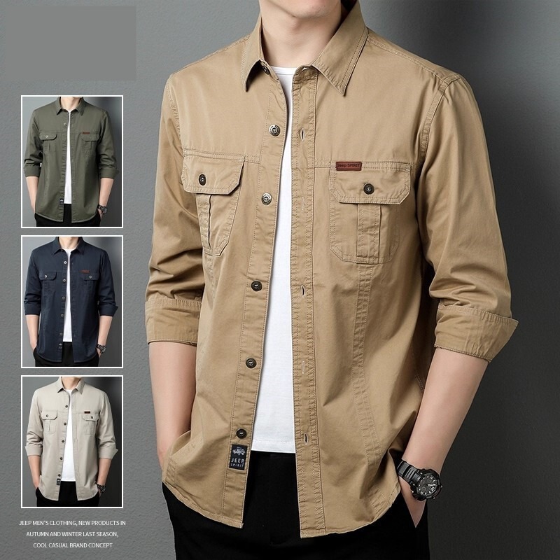 Long-Sleeved Shirts for Men, Spring and Autumn Casual Versatile Jackets, Outdoor Work Shirts, Loose Large Size Men's Tops, Trendy
