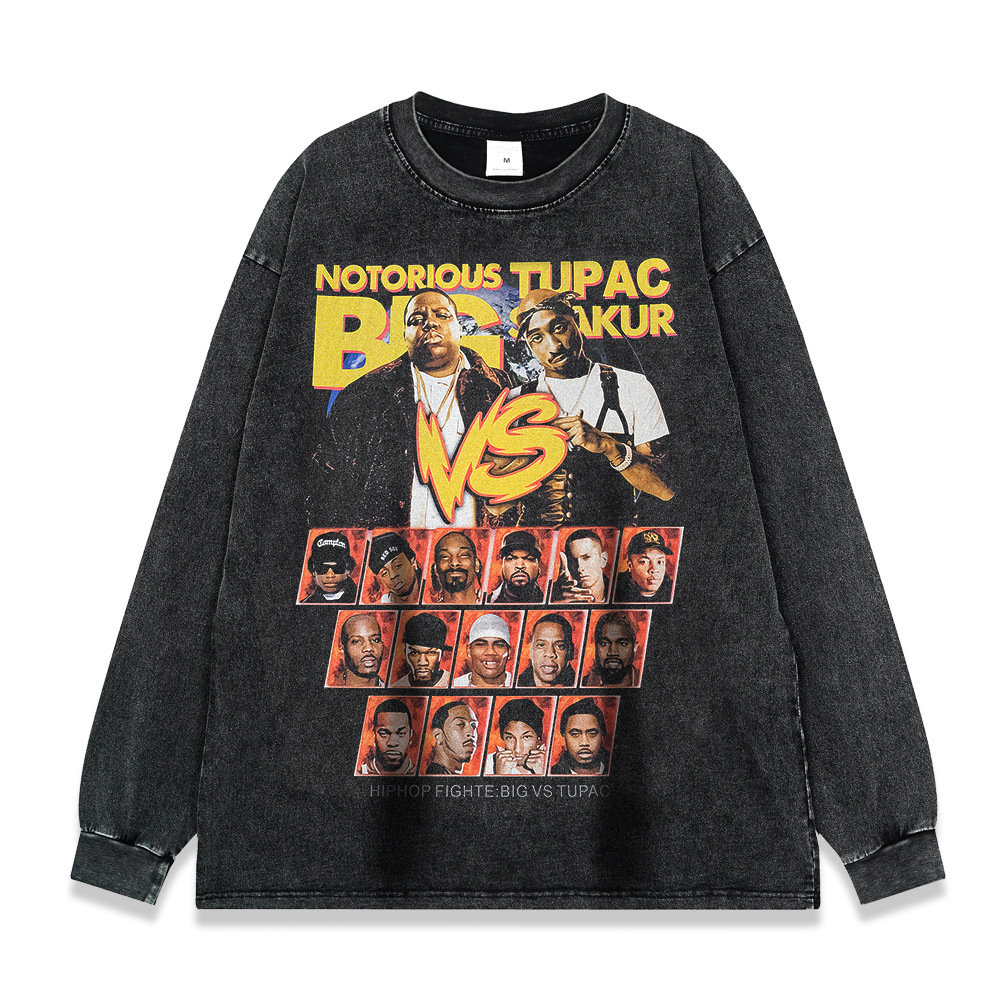 260g pesado copo de nieve frito de manga larga Camiseta americana retro alta calle moda marca suéter suelta Otoño e Invierno de los hombres y las mujeres de fondo