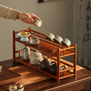 Desktop Display Rack Small Tea Cup Holder Tea Set Storage Rack Purple Clay Pot Storage Rack New Chinese Style Decoration Ornament