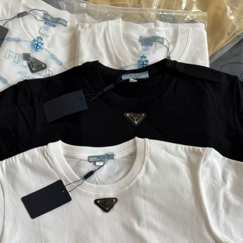 Pula Cross-Border Correct Version 25 Summer New Product Original Label P Brand Metal Triangle Iron Label Solid Color Short-Sleeve T-Shirt Base Layer