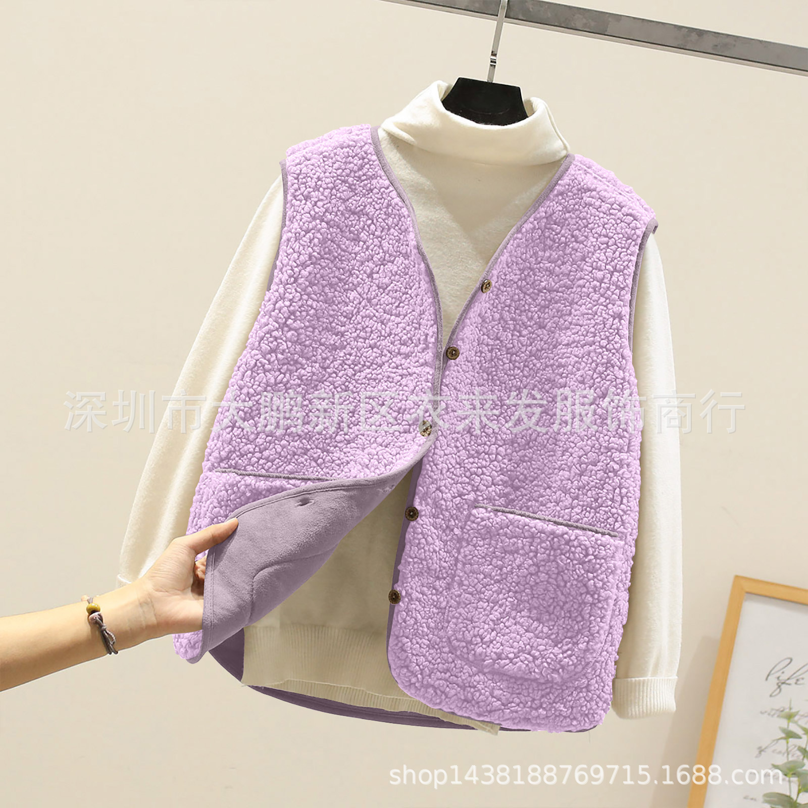 Women's short lamb wool vest, 2023 autumn/winter new Korean style, shearling vest with textured fleece.
