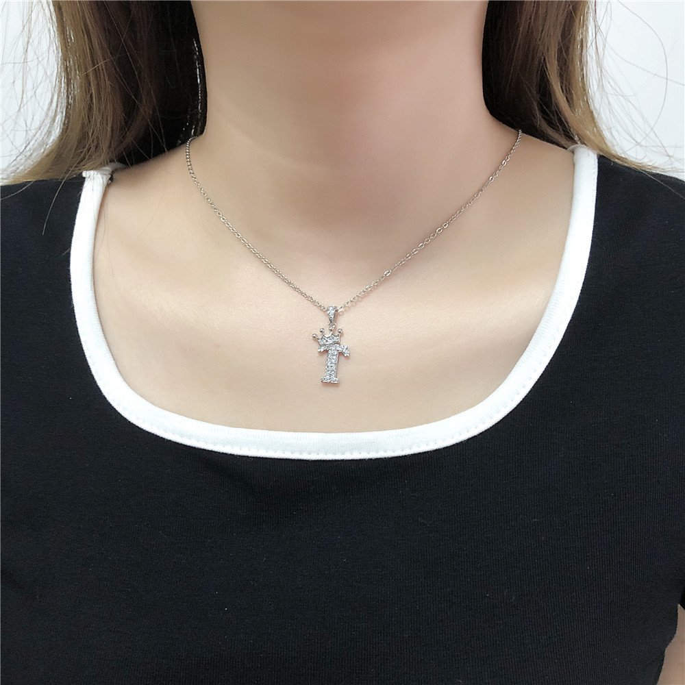 Fashion Micro-inlaid Zircon Crown English Letter Necklace Platinum Necklace Wholesale Nihaojewelry