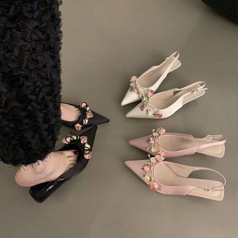 Comfortable High-Heeled Shoes, French Toe-Cap Sandals, Fairy-Style Women's Shoes, Spring Casual White High-Heeled Sandals, Korean Style Shoes