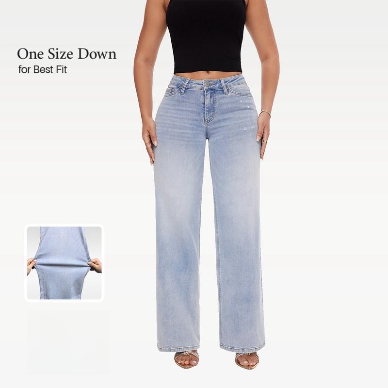 Amazon Tk Hot-Selling Original Narrow Wide-Leg Pants High-Waisted Hip-Lifting Straight Loose Bbl Jeans for Women Wide