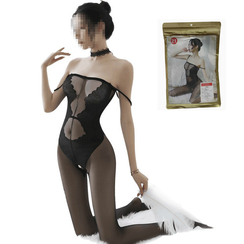 가랑이 없는 시스루 패턴 서스펜더 원피스 메쉬 의류 ZOCOA