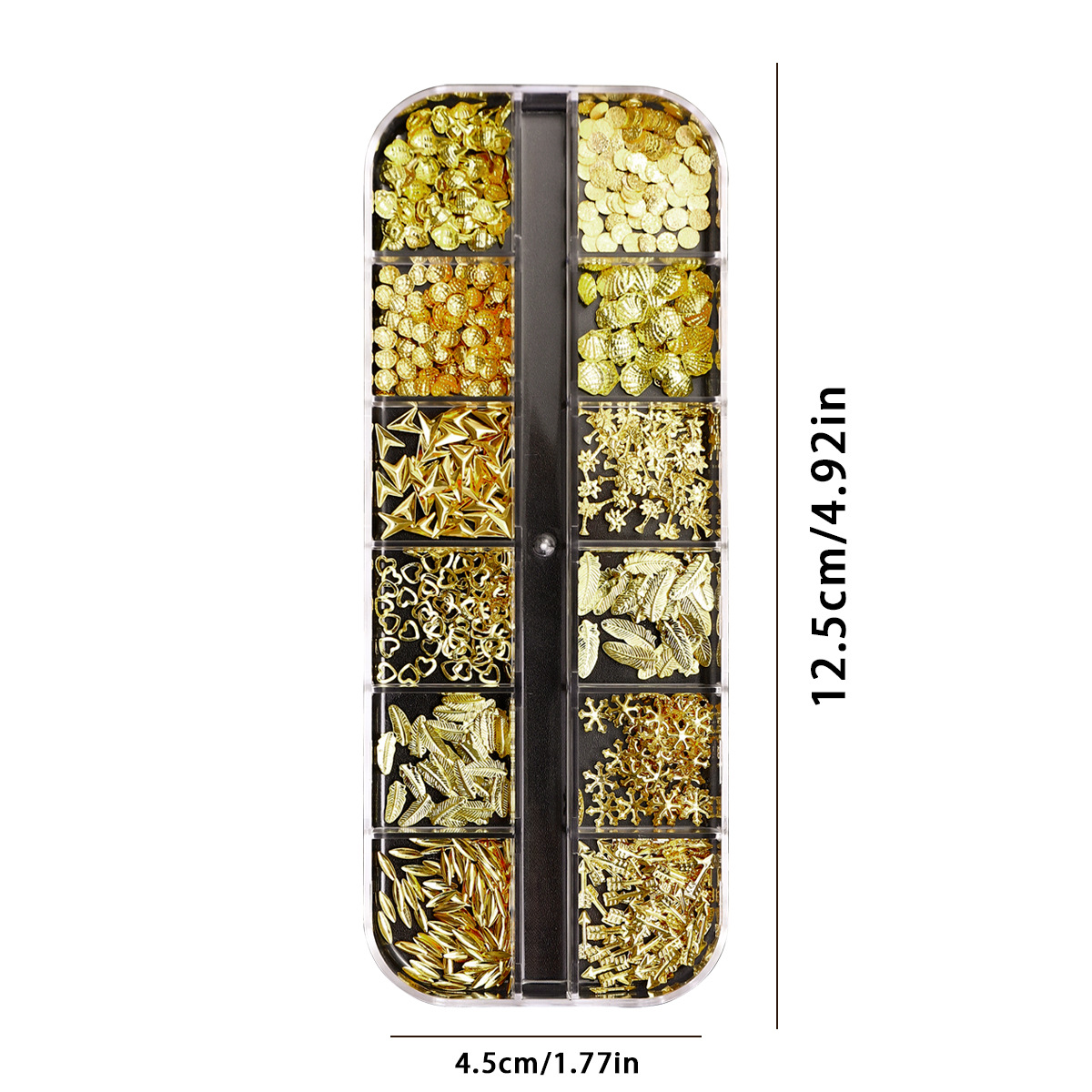 Accesorios de uñas 12 rejilla caja grande remache de uñas material de metal lentejuelas mezclar y combinar DIY especial en forma de parche de uñas Decoración