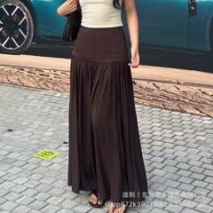 小众  2025秋冬新款女装极简纯色复古简约羊毛高腰大摆半身裙