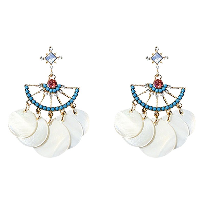 Corea del Sur aguja de plata de concha redonda pendientes geométricos francés retro elegante pendientes de moda pendientes elegantes de moda al por mayor