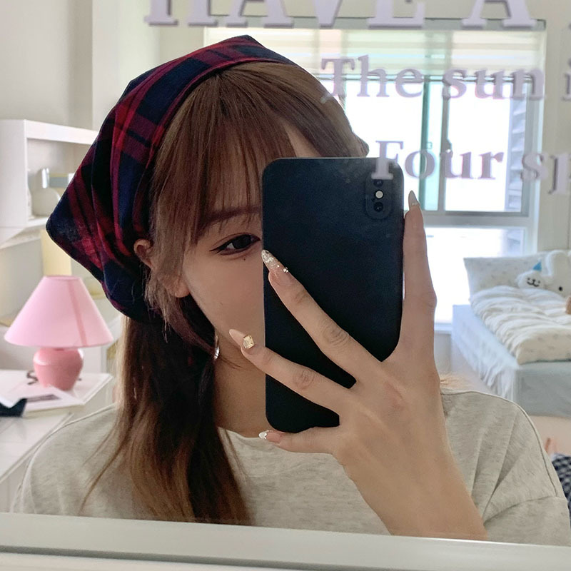 Bufanda de seda, sensación de alta calidad, nuevo pañuelo en la cabeza, diadema pastoral femenina de verano, accesorios para el cabello, bufanda triangular multiusos, bufanda, bufanda, cortina de pedo a cuadros