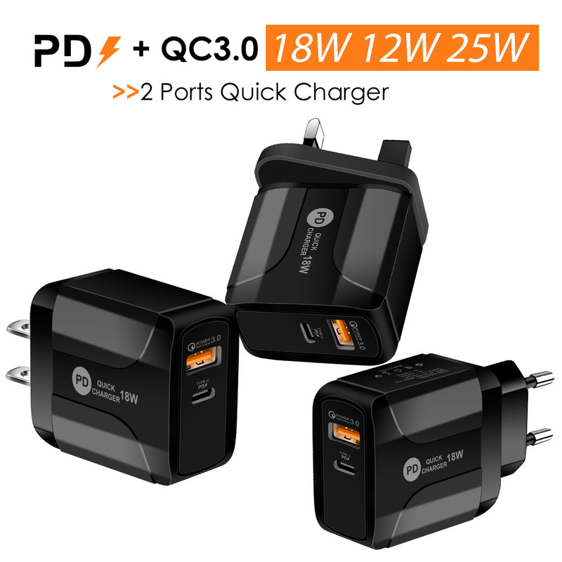 New PD12W charger 5V2A European and American British charging head type-c adapter PD + USB charging head