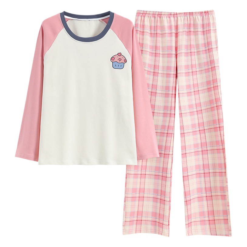 Pijama de algodón de manga larga para mujer con almohadilla en el pecho traje de otoño 2023 nuevas mujeres dulces talla grande homewear
