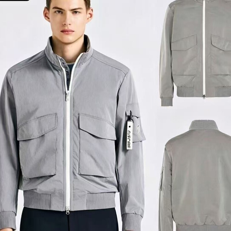 Men's Summer Golf Windproof Zip-Up Stand Collar Multi-Pocket Jacket Outdoor Sports Casual Versatile Windbreaker