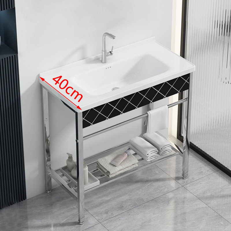 Balcony Floor-Standing Washbasin Integrated Ceramic Bathroom Washbasin Stainless Steel Bracket Washbasin Without Drilling