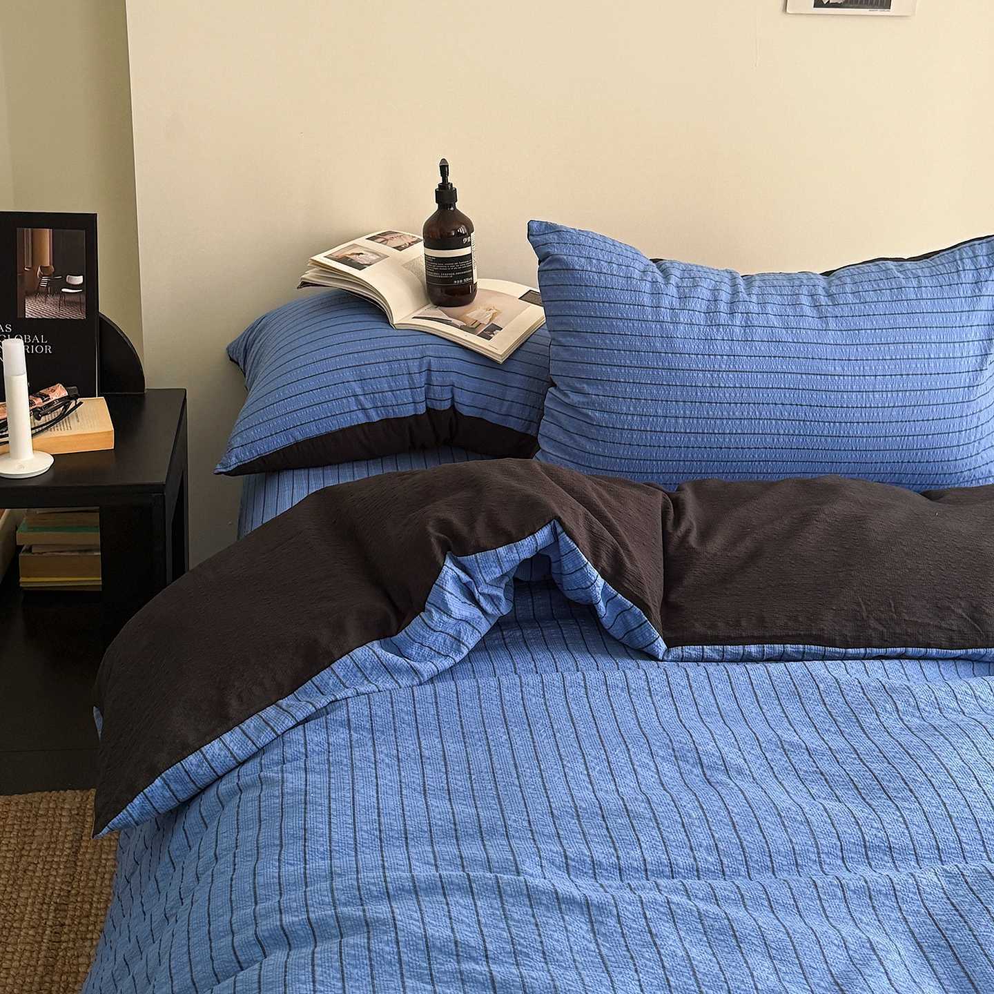Ins-style Four-piece Bedding Set, Skin-friendly, Comfortable, Simple Striped Solid Color, Suitable For Home, Bedroom,_voghion.com