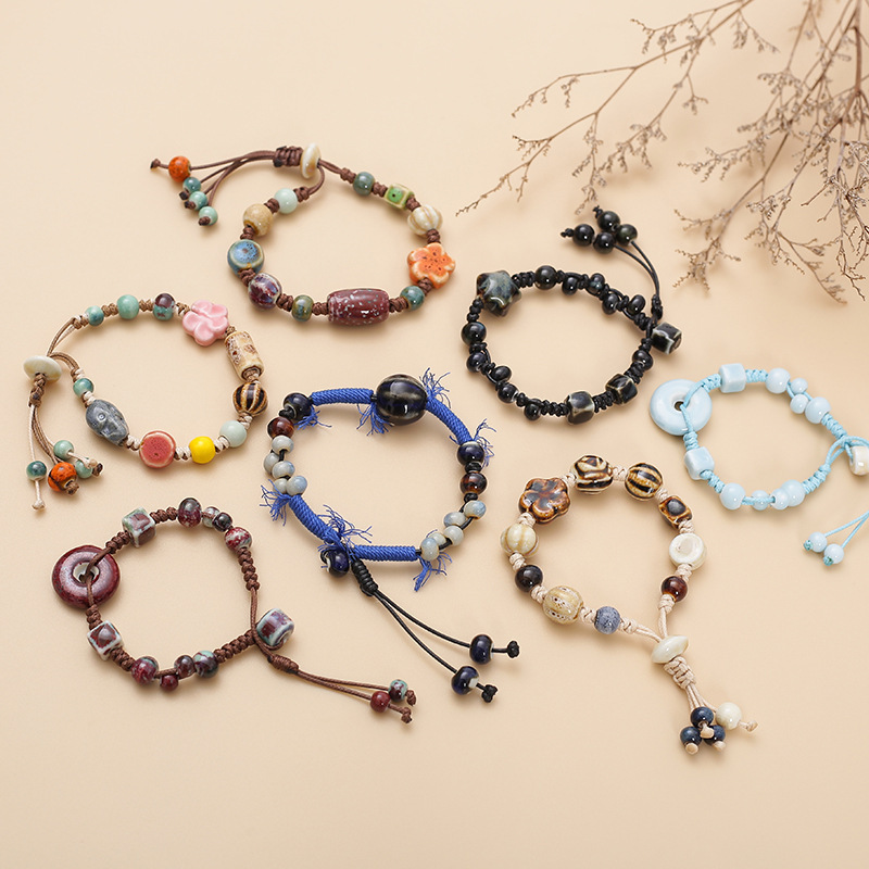 Jingdezhen Temperament Ceramic Bracelet Ethnic Style Stitching Maillard Color Series New Chinese Style Safe Buckle Bracelet Wholesale