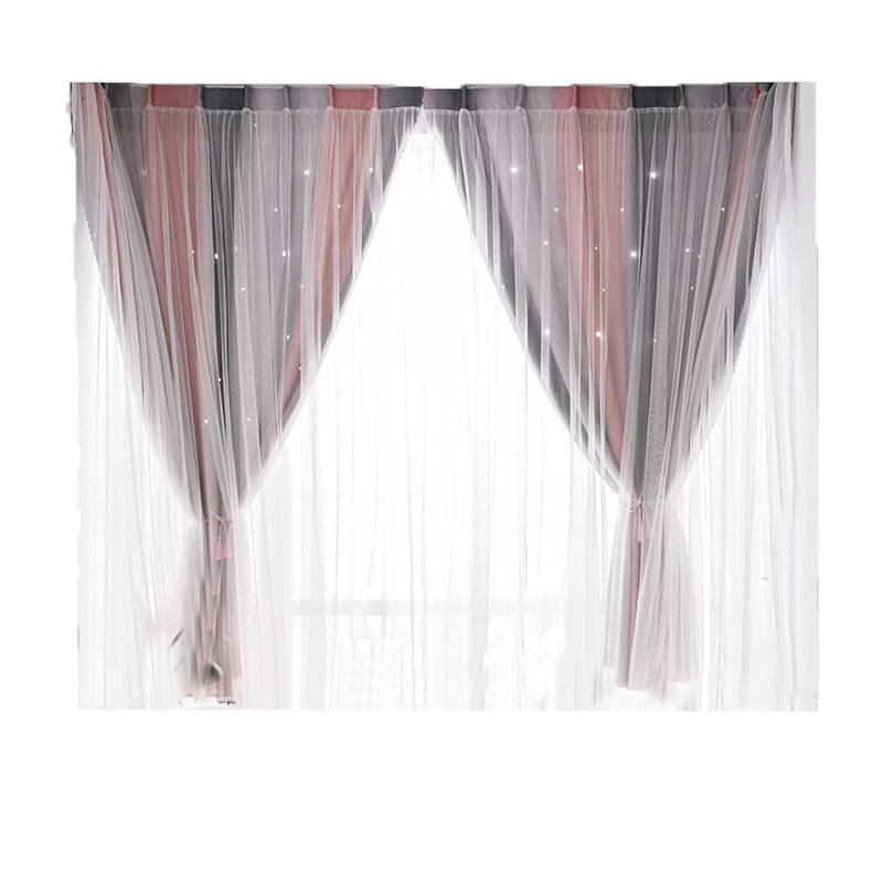 Gradiente estrella hueca de doble capa de cortina de Velcro instalación sin punzones tela de sombreado autoadhesiva entrega transfronteriza de una pieza