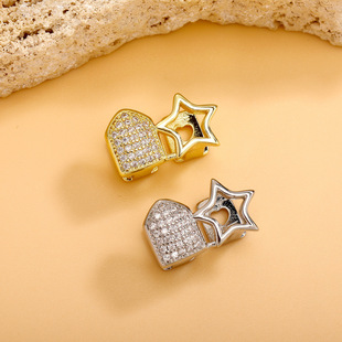 Factory Double Hollow Braces Five-Pointed Star Full Diamond Micro-Paved Zircon Braces Temu Popular Rap Trendyy Accessories