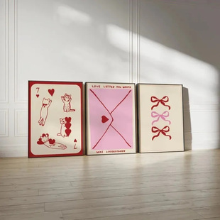 Cross-Border Export Hot-Selling Y2K Red Bow Cute Cat Living Room Bedroom Decoration Frameless Hanging Painting Core Poster
