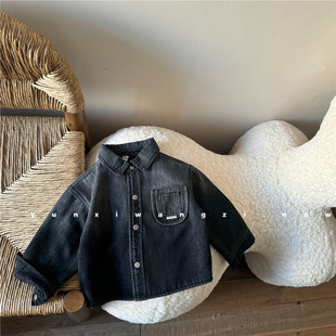 2024 autumn and winter new children's fleece-lined Denim shirt children's clothing boys and girls children's one-piece velvet Korean shirt