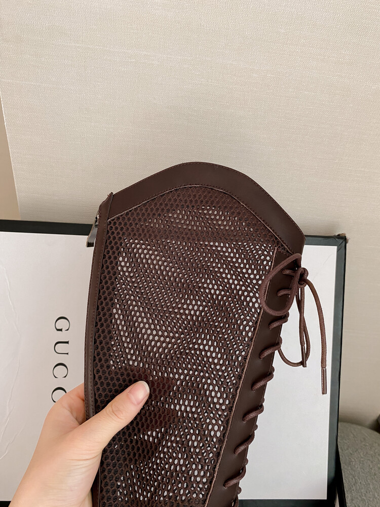Boot lưới da thật cổ cao đế dày thoáng khí mùa xuân hè phong cách kỵ sĩ buộc dây — Màu nâu ống lớn, Màu đen cổ ống lớn, Ống nhỏ màu đen, Ống nhỏ màu be chi tiết 30