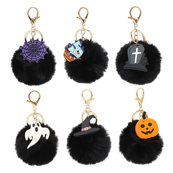 New Cartoon Doll Halloween Plush Keychain Pendant Doll Student Backpack Pom-Pom Keychain Small Gift