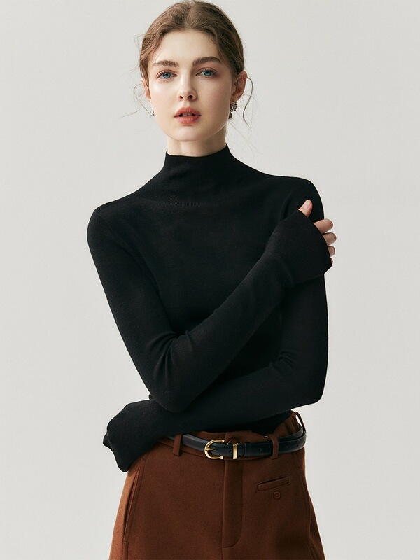 German Imported Yangtze Yarn Fine-Spun Seamless One-Piece Pure Color Women's High-Neck Slim-Fitting Bottoming Shirt Cashmere Knitted Inner Wear