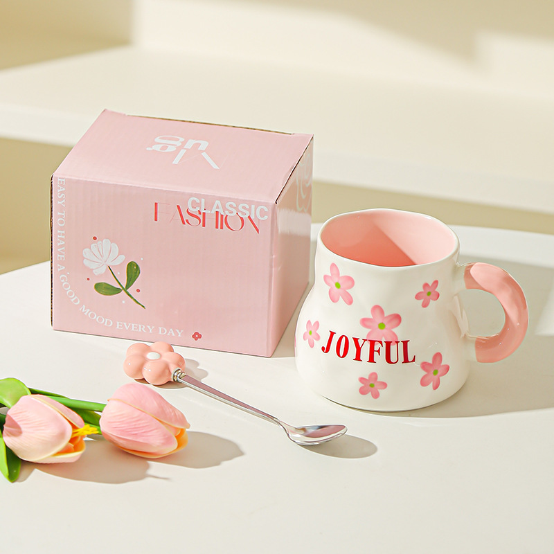 Taza de cerámica estilo ins de estilo coreano taza de color bajo vidriado pintado a mano linda taza de café de té de flores de nicho para niñas