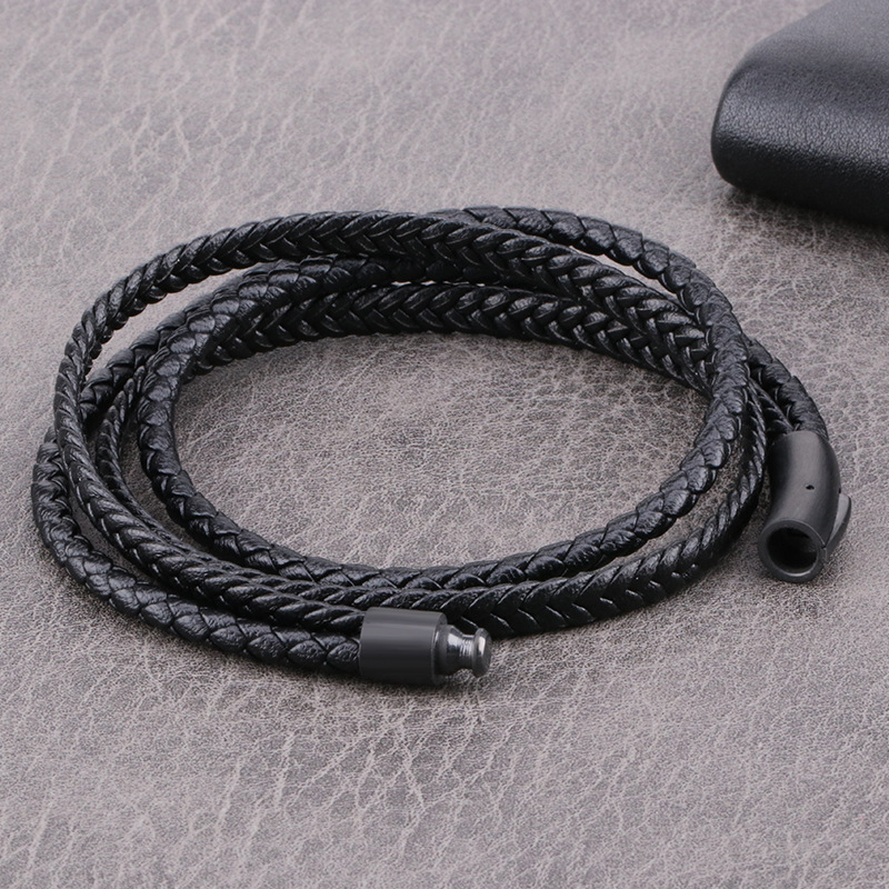 AliExpress for European and American fashion simple retro multi-layer stainless steel charm men's leather rope bracelet jewelry gift AliExpress for European and American fashion simple retro multi-layer stainless steel charm men's leather rope bracelet jewelry gift