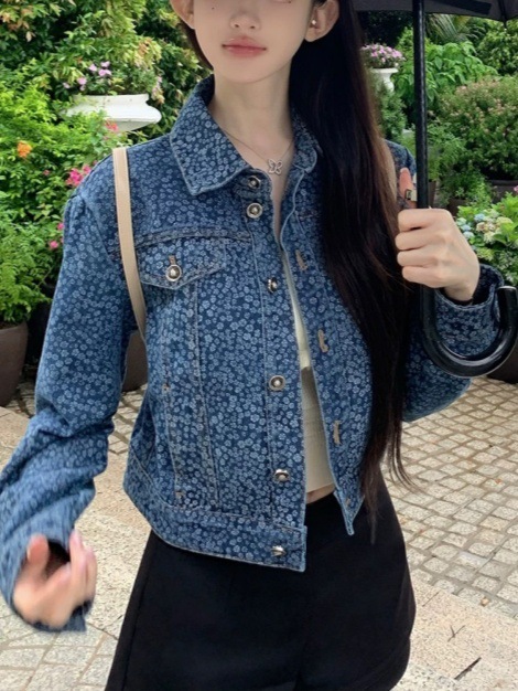 秋上新山茶花蓝色牛仔小香风外套显瘦直筒上衣新款|undefined