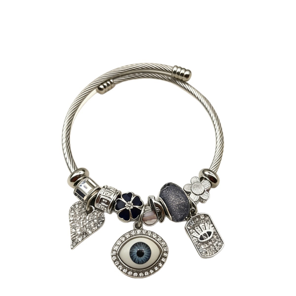 Panjia pulsera de acero inoxidable explotadora transfronteriza diamante plata aleación diablo ojo de amor nota joyas de flores image 6