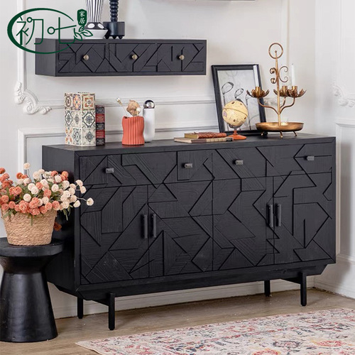French-style entryway console shoe cabinet, living room storage cabinet, black retro sideboard cabinet, corridor creative hallway cabinet