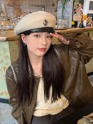 Black beret women's autumn and winter Japanese-style beret ins internet celebrity face-slimming flat-top painter hat navy cap trendy