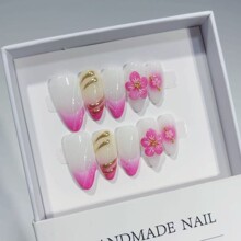 欧美清透花卉雕花法式冰透高端纯手工穿戴甲