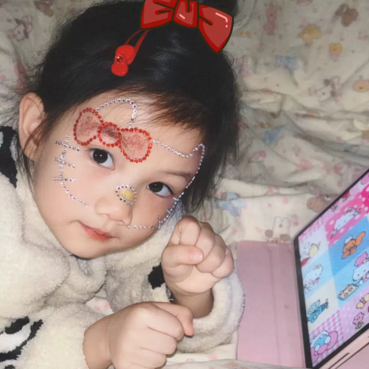 Hello kitty, детская наклейка, атмосферный аксессуар для лица
