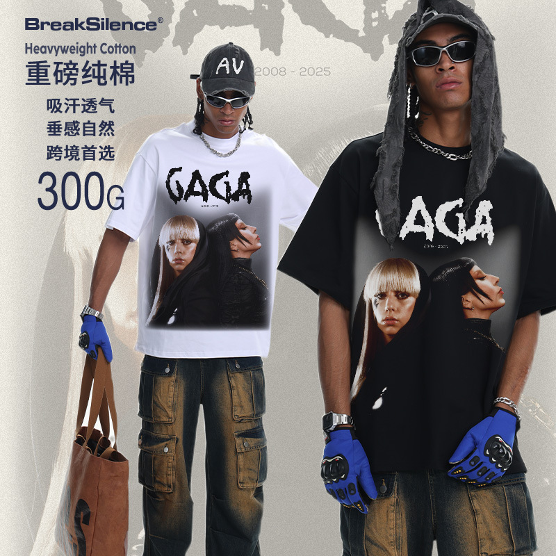 2026 Cross-Border Lady Gaga New American High Street T-Shirt Retro Snowflake Print Unisex Casual Short-Sleeve Top 2026 Cross-Border Lady Gaga New American High Street T-Shirt Retro Snowflake Print Unisex Casual Short-Sleeve Top