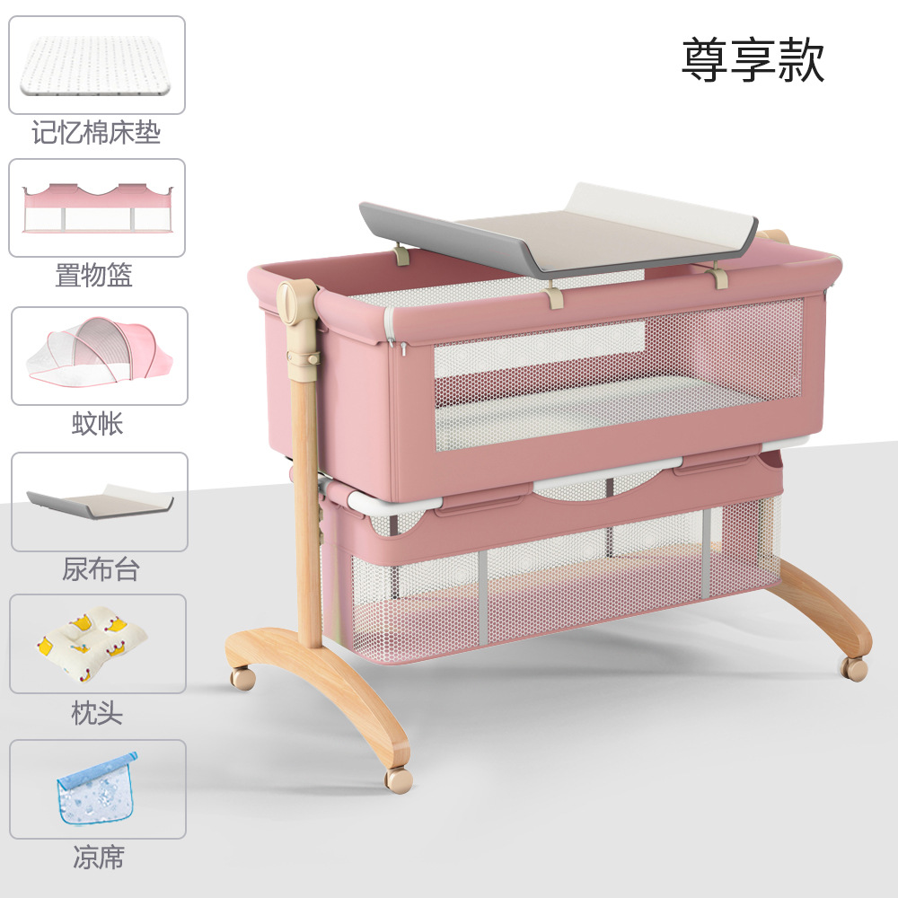 Cama de bebé móvil portátil cuna cama plegable multifuncional BB cama para recién nacidos empalme cama grande