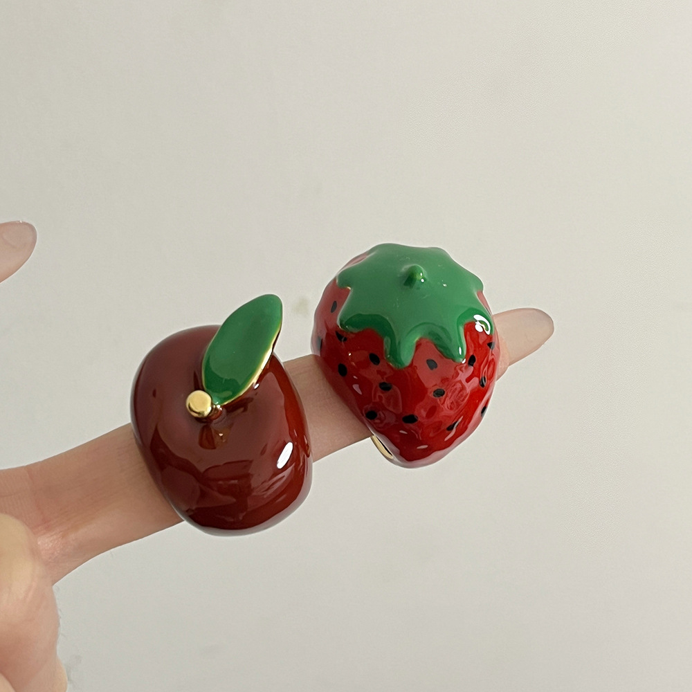 Casual, Daily Occasion Cute Modern Style Apple Strawberry Alloy Resin Enamel Plating Women's Rings