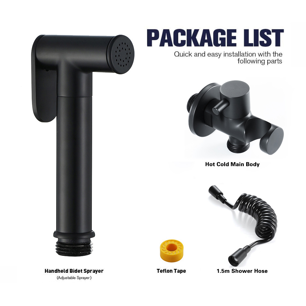 Black bathroom sink, toilet spray gun set, kitchen high-pressure flush, shower head, single Angle valve, hose full figure